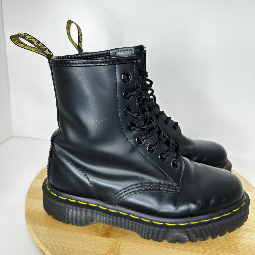 Dr. Martens 1460 Bex Smooth Leather Lace Up Black Boots Combat Moto 25345 Size 6